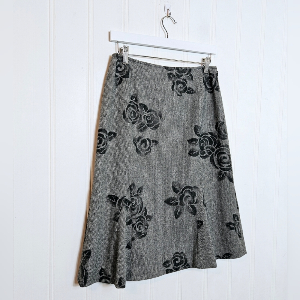 Vintage Harold's Wool Blend Midi Skirt Size 6 Gray Floral Flocked A-Line